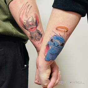 Tatuaż Stitch dla pary na ręce motyw: miłosne styl: watercolor