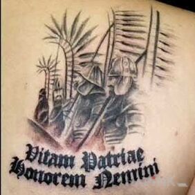 Tattoo The maxim of the hussars on the chest motif: lettering