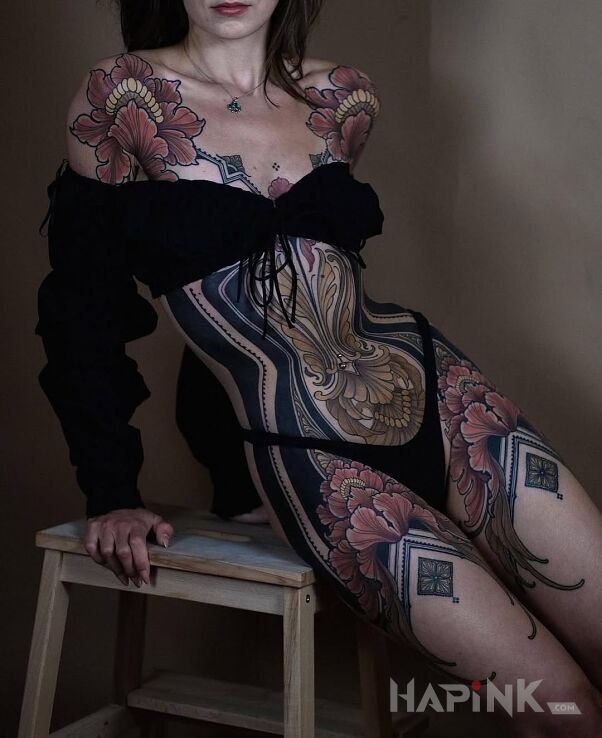Tattoo Duża spójna kompozycja in colorful motif and neo-traditional style on the stomach