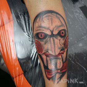 Tattoo Jigsaw on the calf motif: characters