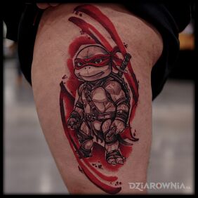 Tatuaż Żółw ninja  - Praca konkursowa na konwencie na nodze motyw: kolorowe styl: graficzne / ilustracyjne