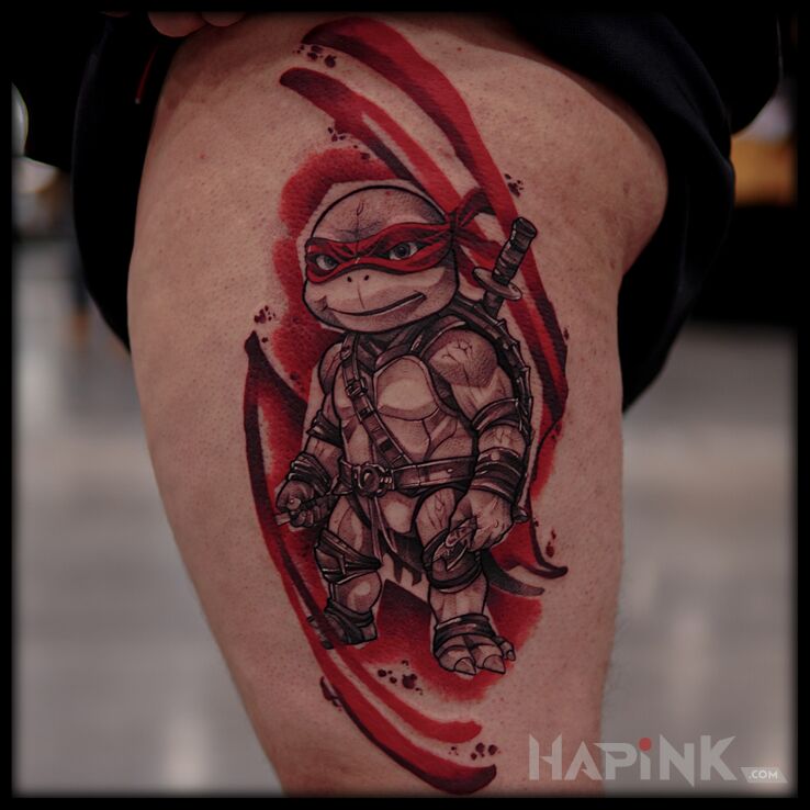 Tattoo Żółw ninja  - Praca konkursowa na konwencie in characters motif and graphic / illustrative style on the thigh