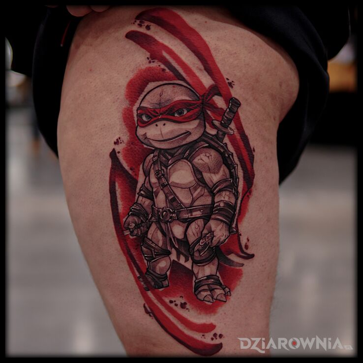 Tattoo Żółw ninja  - Praca konkursowa na konwencie in colorful motif and graphic / illustrative style on the thigh