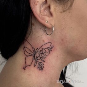 Tatuaż Konturowy motylkowate na szyi motyw: małe styl: kontury / linework