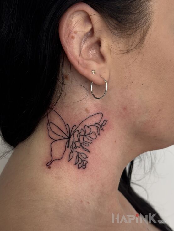 Tattoo Contour butterfly in butterflies motif and contour / linework style on the neck