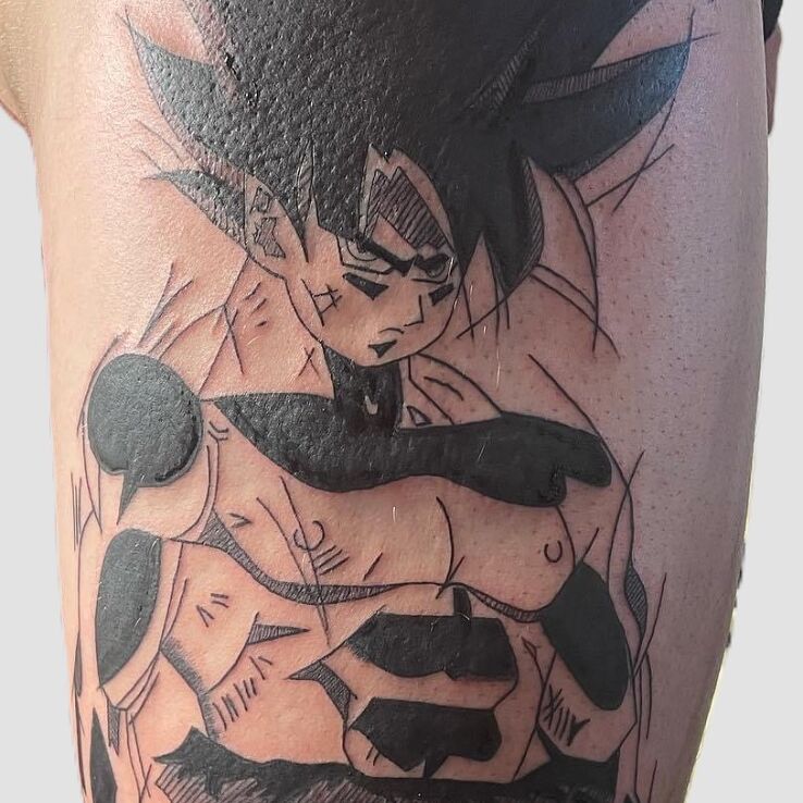 Tattoo Goku in manga / anime motif and graphic / illustrative style on the leg