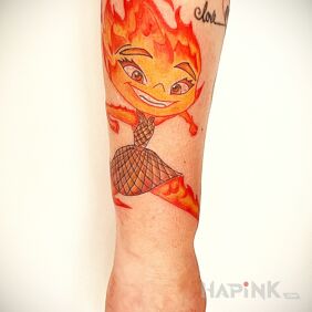 Tattoo Spark from the cartoon Elements On the arm motif: characters style: cartoon / comic book