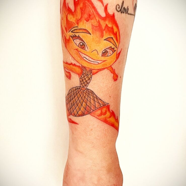 Tattoo Iskierka z bajki żywioły in characters motif and cartoon / comic book style on the forearm