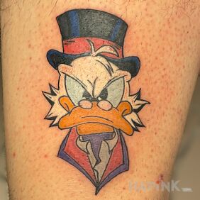 Tattoo Scrooge mc duck made by myself ;) on the leg motif: characters style: cartoon / comic book