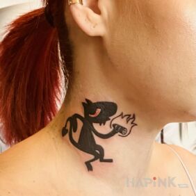 Tattoo Little devil on the neck on the neck motif: funny style: graphic / illustrative