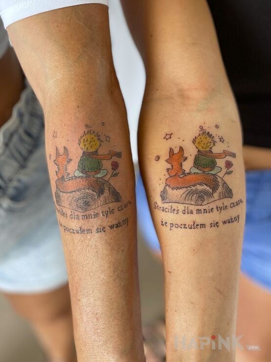 Tattoo Mały książe dla przyjaciółek in colorful motif and graphic / illustrative style on the forearm