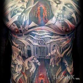Tattoo Demons on the ribs motif: 3D style: realistic