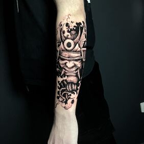 Tattoo Samurai in a mask On the arm motif: characters style: graphic / illustrative