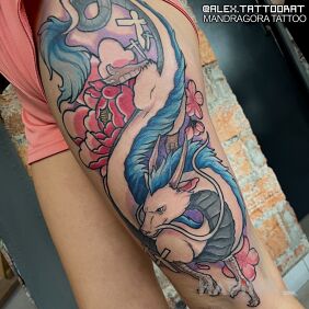 Tattoo Haku on the leg motif: colorful style: japanese / irezumi