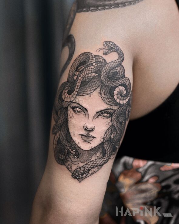 Tattoo Medusa from JASNO TATTOO in faces motif and graphic / illustrative style On the arm