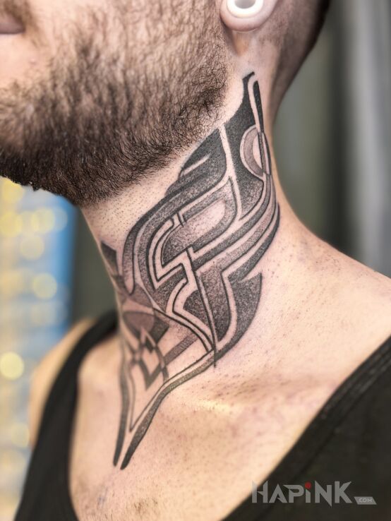 Tattoo Neck from Marcin Pawlus in black and gray motif and dotwork style on the neck