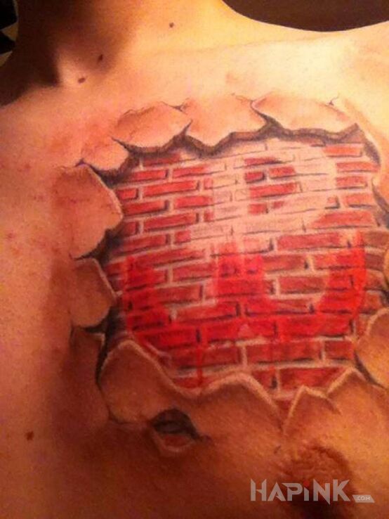 Tattoo POLSKA 3D in patriotic motif on the chest