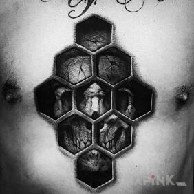 Tattoo Hidden skull on the stomach motif: 3D style: realistic