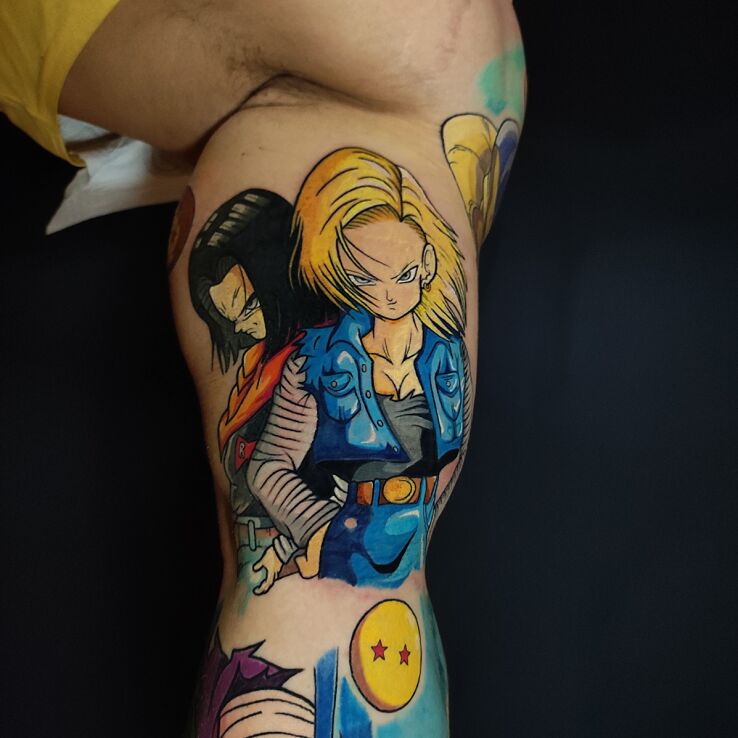 Tattoo Dragon Ball biceps sleeve in manga / anime motif and cartoon / comic book style on the bicep