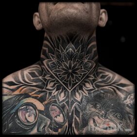 Tattoo Mandala on the neck on the neck motif: mandalas style: geometric