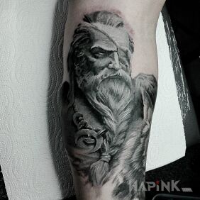 Tattoo The aged Viking on the forearm motif: faces style: realistic