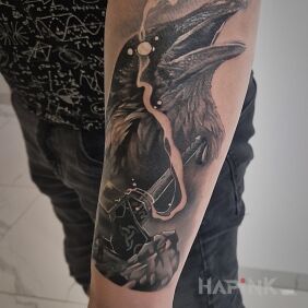 Tattoo Raven On the arm motif: fantasy style: realistic