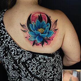 Tattoo Color flower cover spatula on the back motif: flowers style: graphic / illustrative