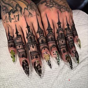 Tattoo Finger towers on the fingers motif: other style: graphic / illustrative