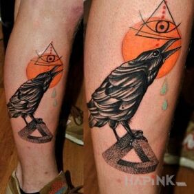 Tattoo Raven on the calf motif: animals