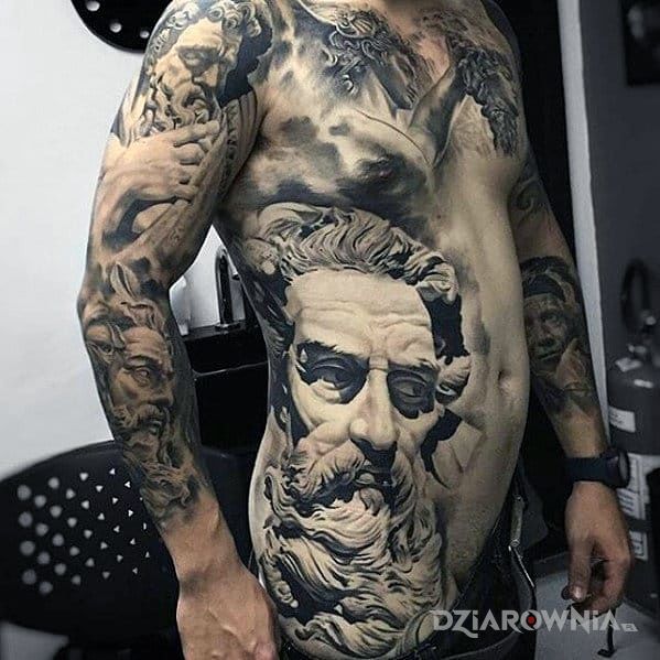 Tatuaż kilku brodatych w motywie 3D i stylu realistyczne na przedramieniu