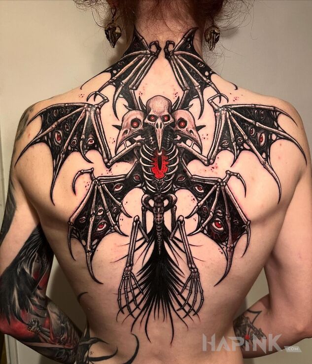 Tattoo Scarecrow in demons motif and graphic / illustrative style on the back