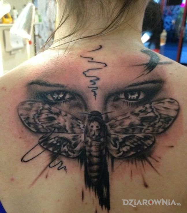 Tatuaż oczy na cykadzie w motywie motyle i stylu realistyczne na plecach