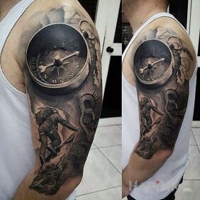Tattoo Traveler on the upper arm motif: 3D style: realistic
