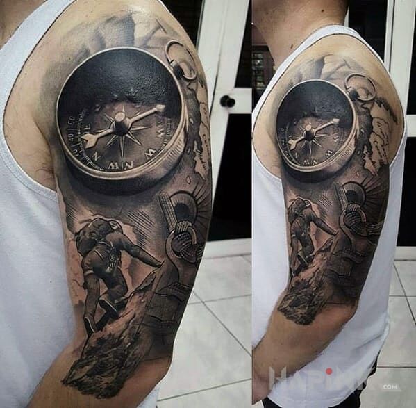 Tattoo Podroznik in characters motif and realistic style on the upper arm