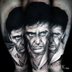 Tattoo Tonny montana on the forearm motif: 3D style: realistic