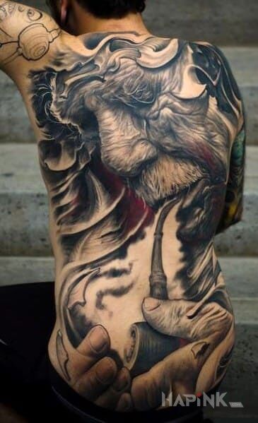 Tattoo Dziedek in 3D motif and realistic style on the buttocks