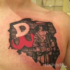 Tattoo Poland at heart on the chest motif: patriotic