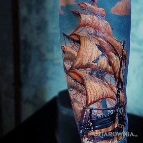 Tatuaż Battleship na przedramieniu motyw: 3D styl: realistyczne