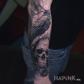 Tattoo Memento Mori On the arm motif: 3D style: realistic