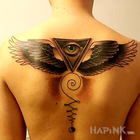 Tattoo Guardian Angel on the back motif: religious style: graphic / illustrative