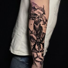 Tattoo Harry Potter Stag on the forearm motif: fantasy style: graphic / illustrative