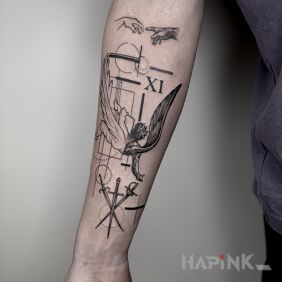Tattoo Fallen Angel On the arm motif: objects style: graphic / illustrative