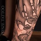 Fragment from the forest leg sleeve in dotwork