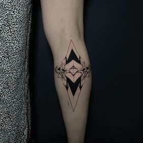 Tattoo Calf Geometry on the calf motif: black and gray style: geometric