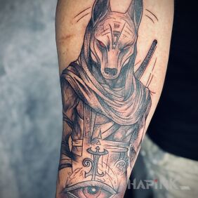 Tattoo Anubis On the arm motif: characters style: graphic / illustrative