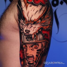 Tatuaż Naruto & Kurama Tattoo na ramieniu motyw: fantasy styl: kreskówkowe / komiksowe