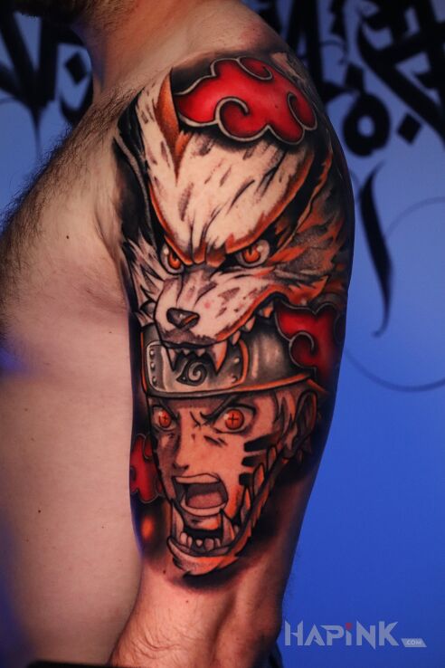 Tattoo Naruto & Kurama Tattoo in fantasy motif and cartoon / comic book style On the arm
