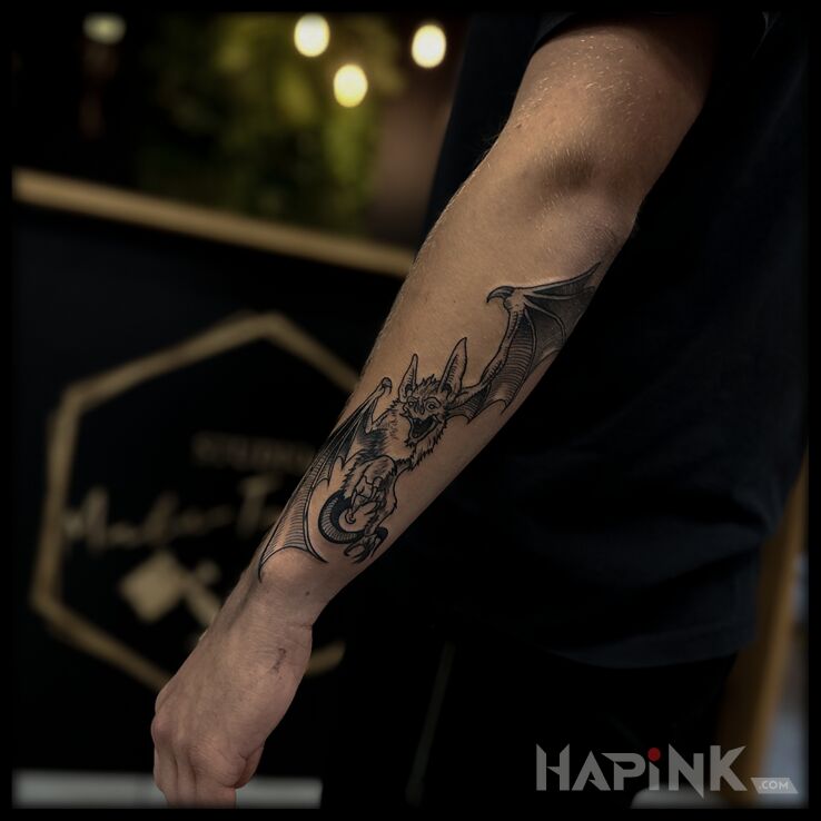Tattoo Flying Gremlin in fantasy motif On the arm