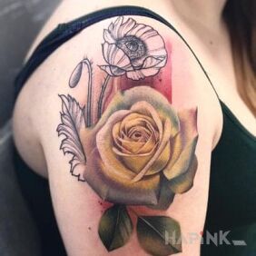 Tattoo Yellow Rose on the upper arm motif: flowers style: realistic