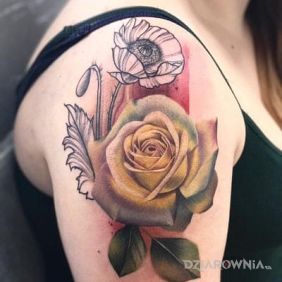Tatuaż Żółta róża na ramieniu motyw: 3D styl: realistyczne